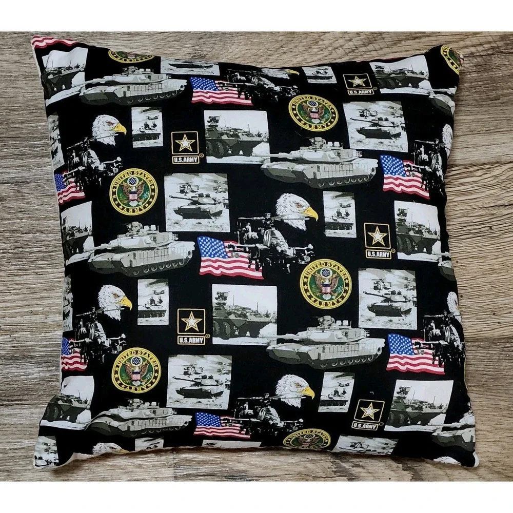 US Army Military Throw Pillow 15 x 15 Stuffed Cushion USA Bald Eagle Veteran